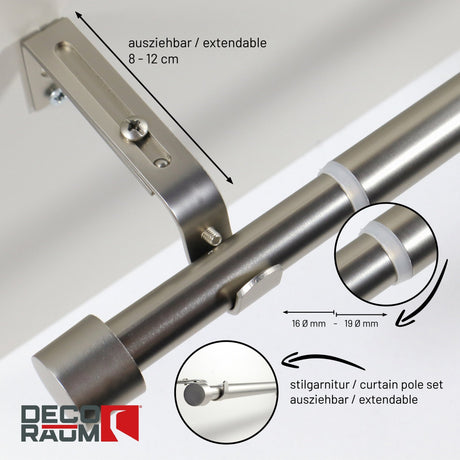 Gardinenstange ausziehbar Flexa Edelstahl-optik Endstück Kappe 16/19mm