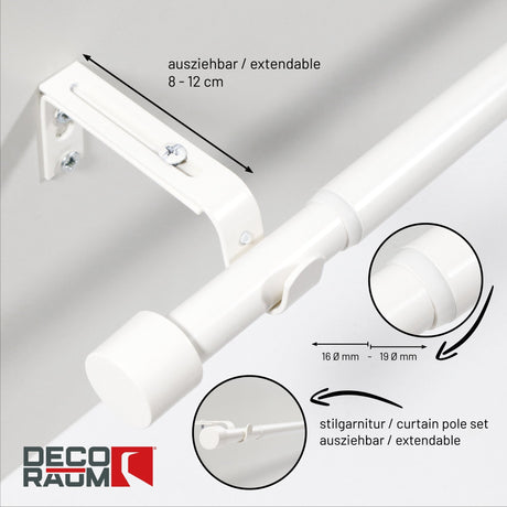 Gardinenstange ausziehbar Flexa Weiß-matt Endstück Kappe 16/19mm