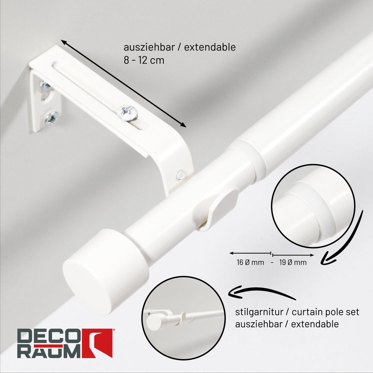 Gardinenstange ausziehbar Flexa Weiß-matt Endstück Kappe 16/19mm