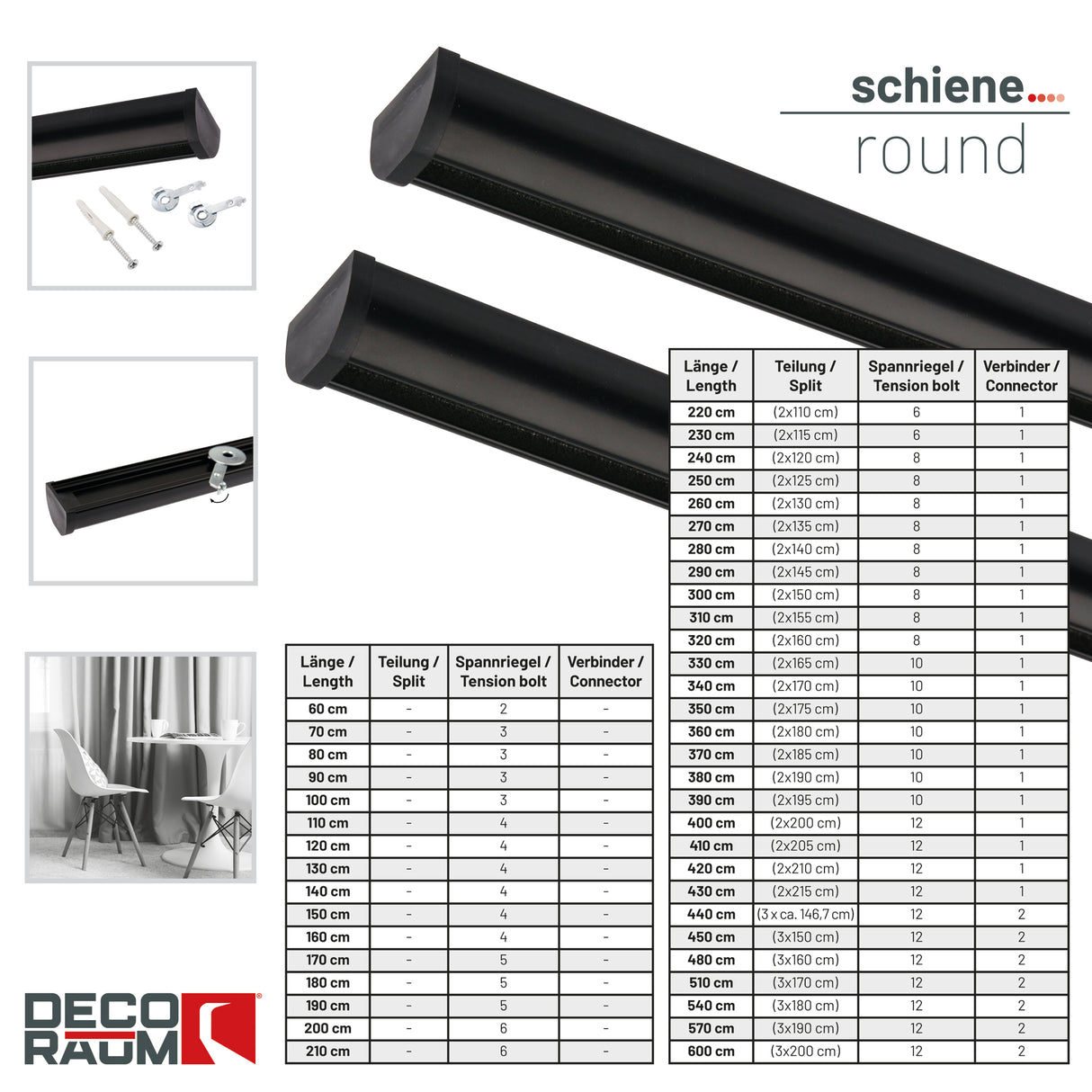 Gardinenschiene Innenlauf Round Schwarz