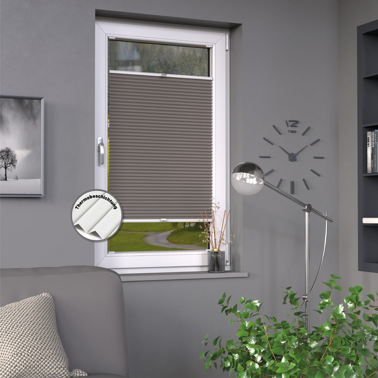 Plissee Basic Thermo nach Maß Grau