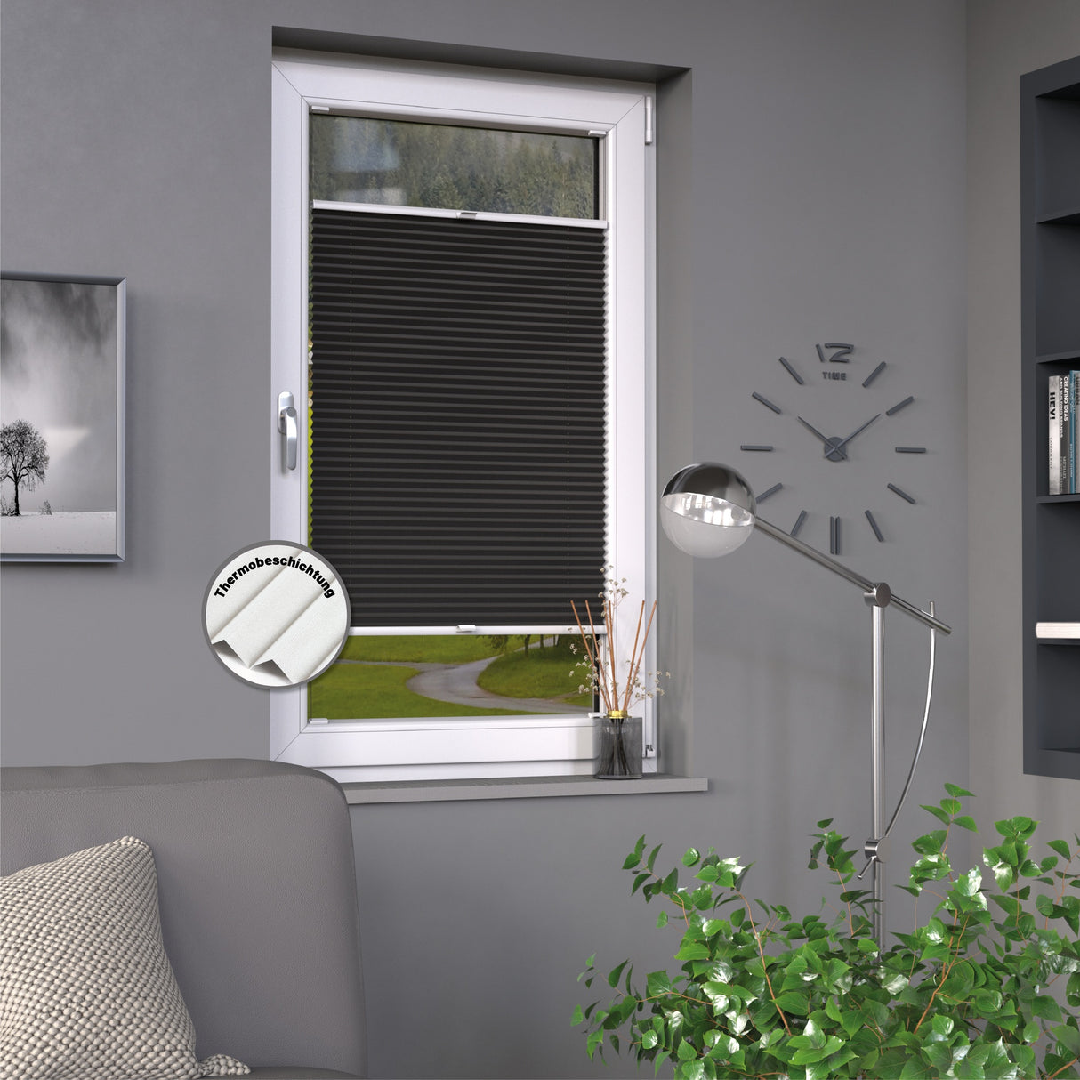 Plissee Basic Thermo nach Maß Schwarz