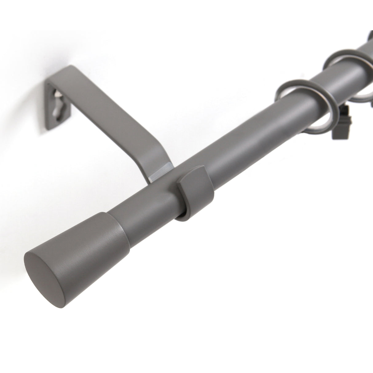 Gardinenstange 19mm 1-läufig Grau mit Kegel Komplett-Set- Serie Liya