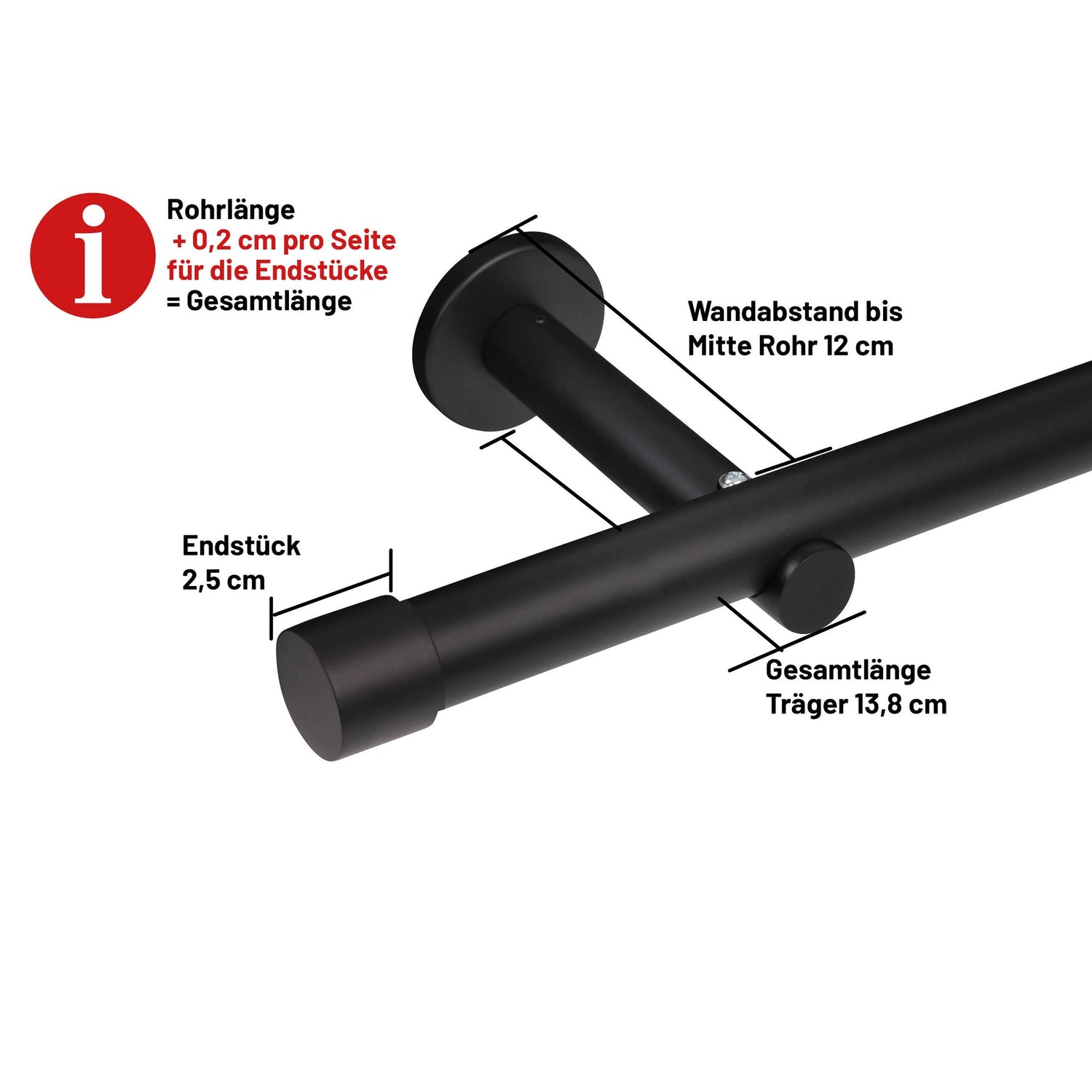 Gardinenstange Style 25mm Schwarz-matt mit Kappe