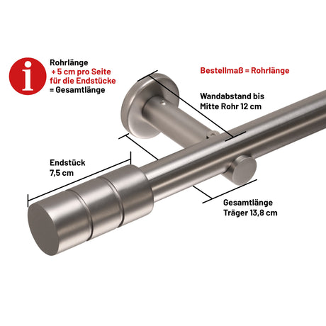 Gardinenstange Style 25mm Edelstahl-optik mit Zylinder