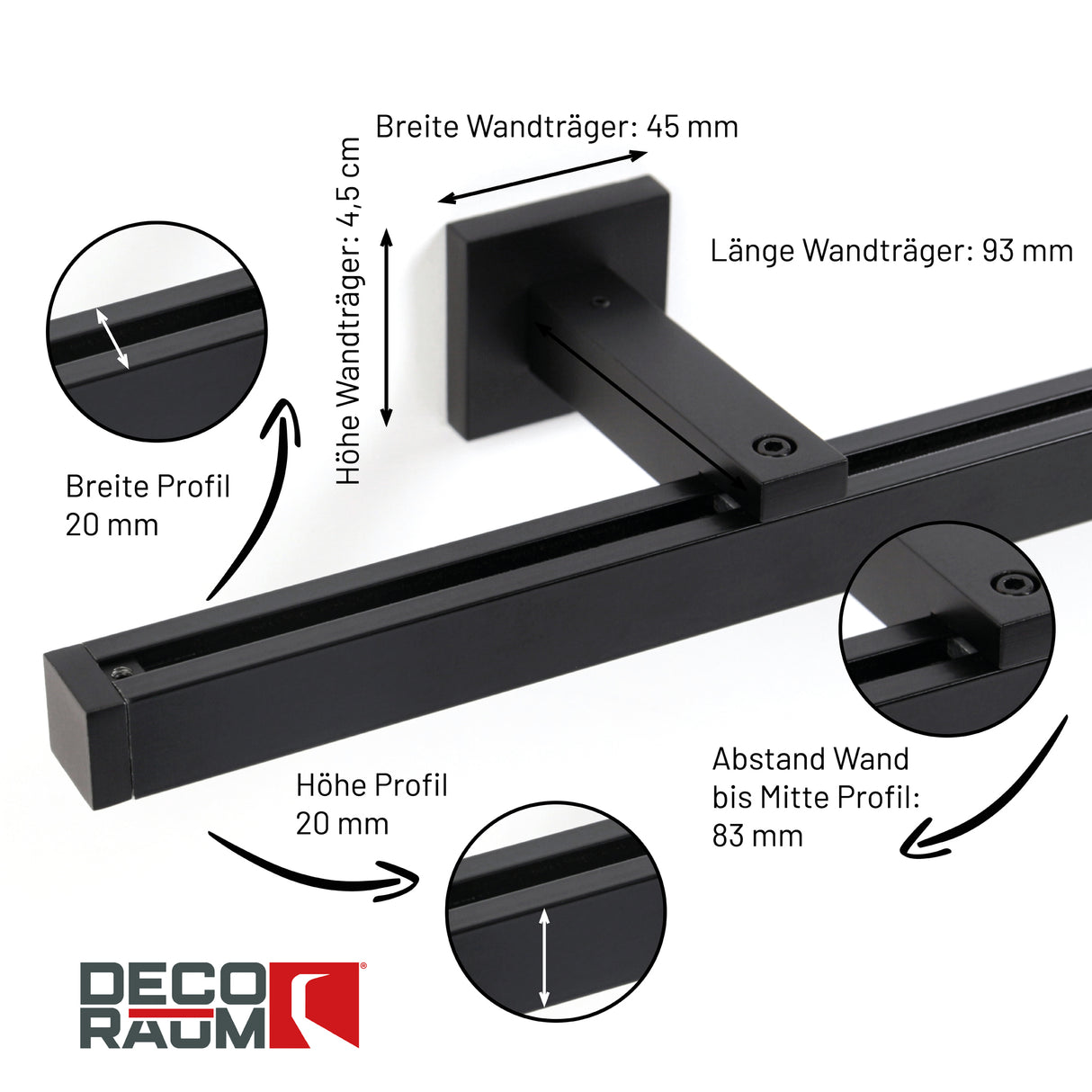 Gardinenschiene Innenlauf auf Maß 1-läufig Schwarz - Serie Cube