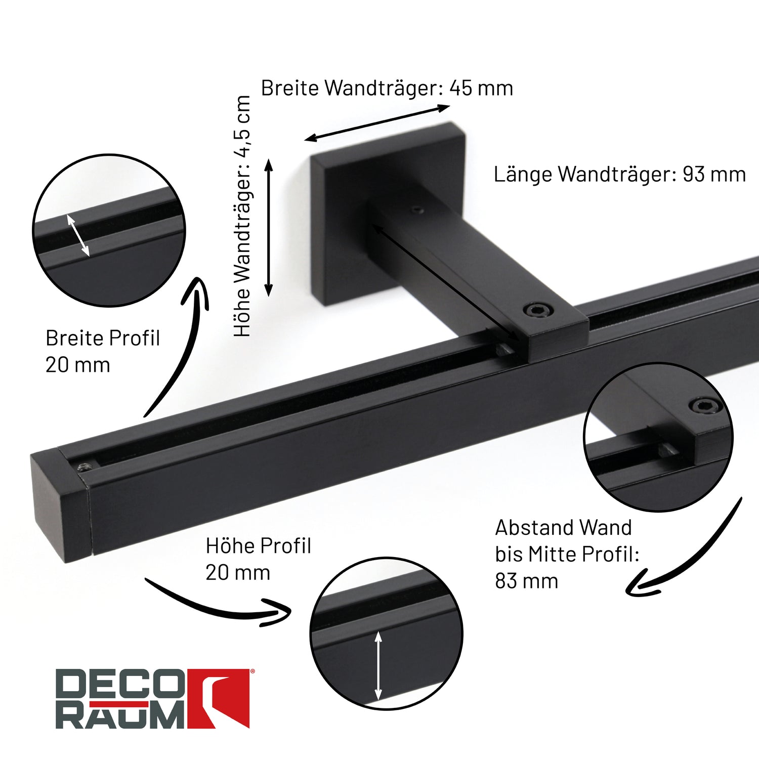 Gardinenschiene Innenlauf auf Maß 1-läufig Schwarz - Serie Cube