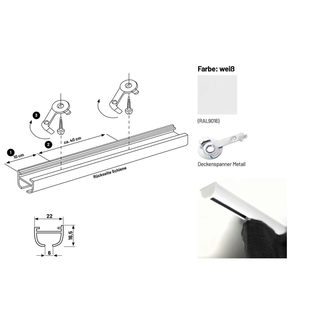 Gardinenschiene Innenlauf Round Weiß