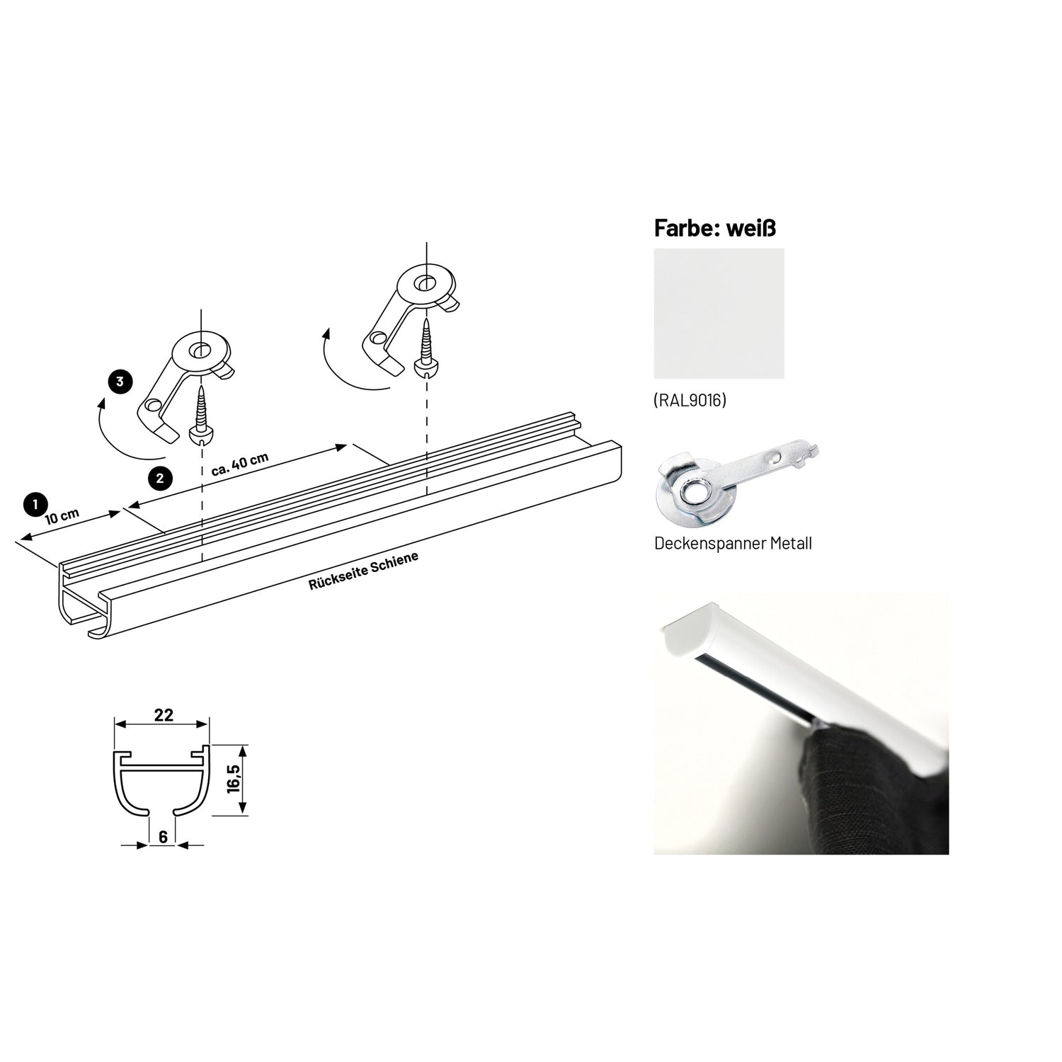 Gardinenschiene Innenlauf Round Weiß