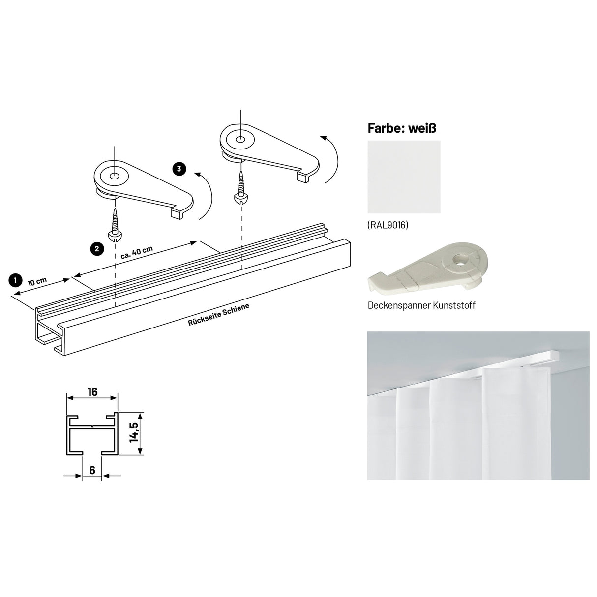 Gardinenschiene Square Weiß