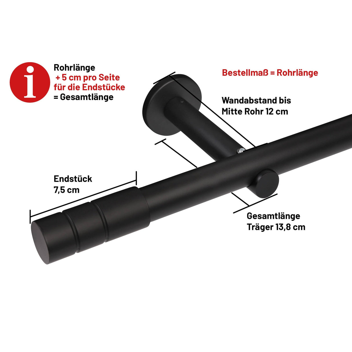 Gardinenstange Style 25mm Schwarz-matt mit Zylinder