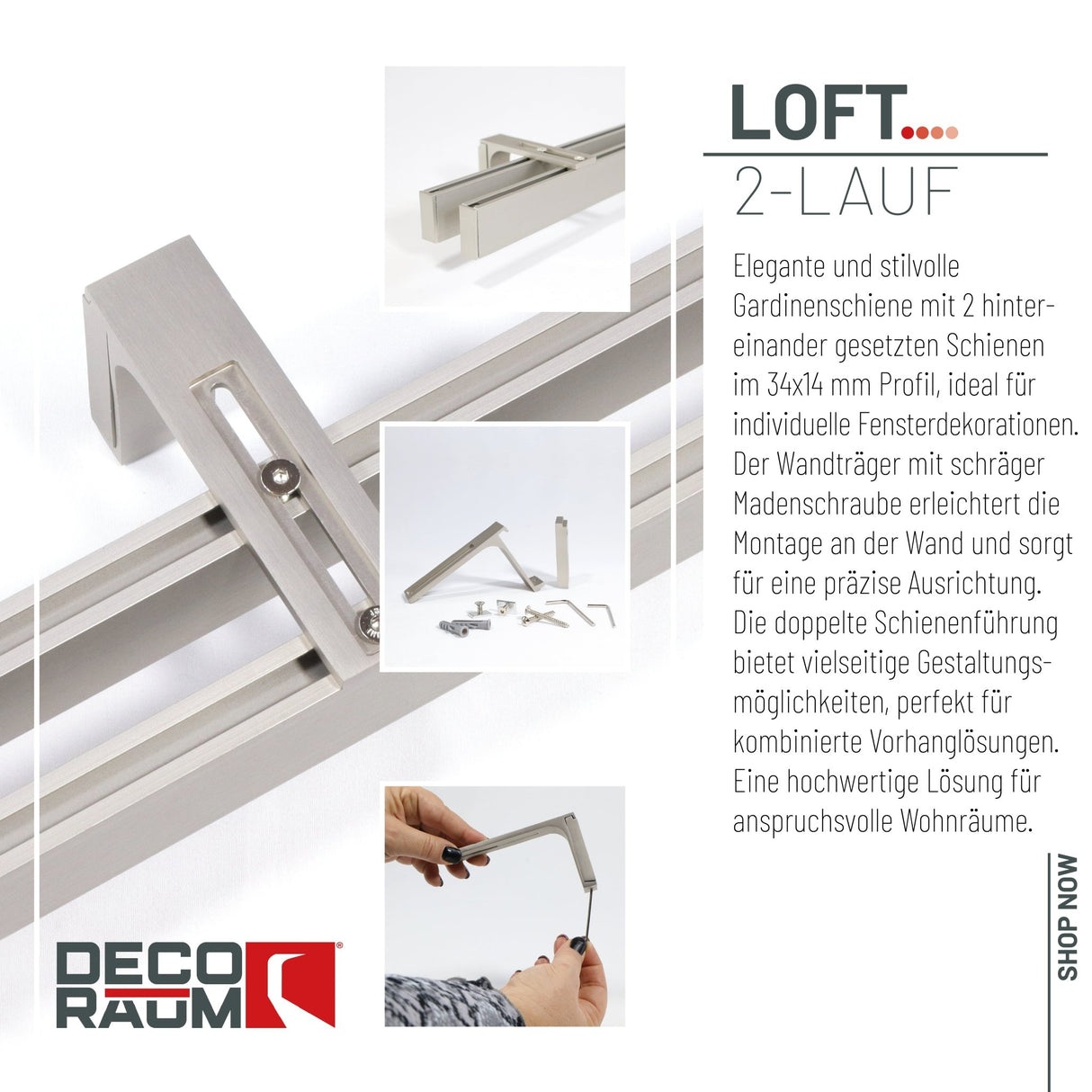 2-lauf Gardinenschiene Innenlauf Loft Edelstahl-optik