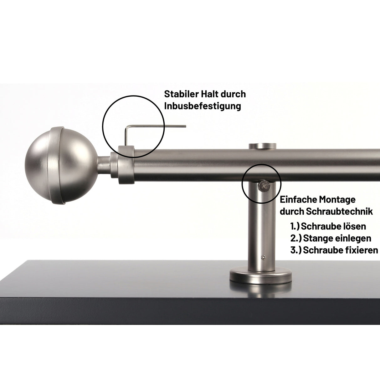 Gardinenstange Style 25mm Edelstahl-optik mit Kugel