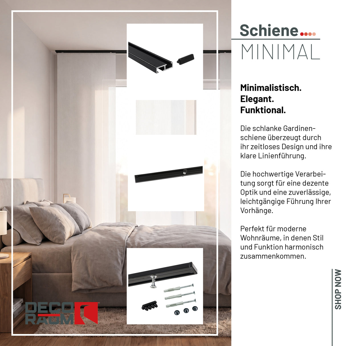 1-lauf Gardinenschiene Innenlauf Minimal Schwarz