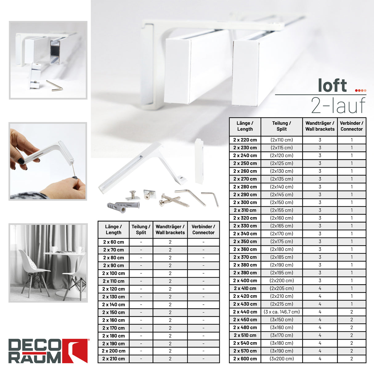 2-track curtain rail inner track Loft White