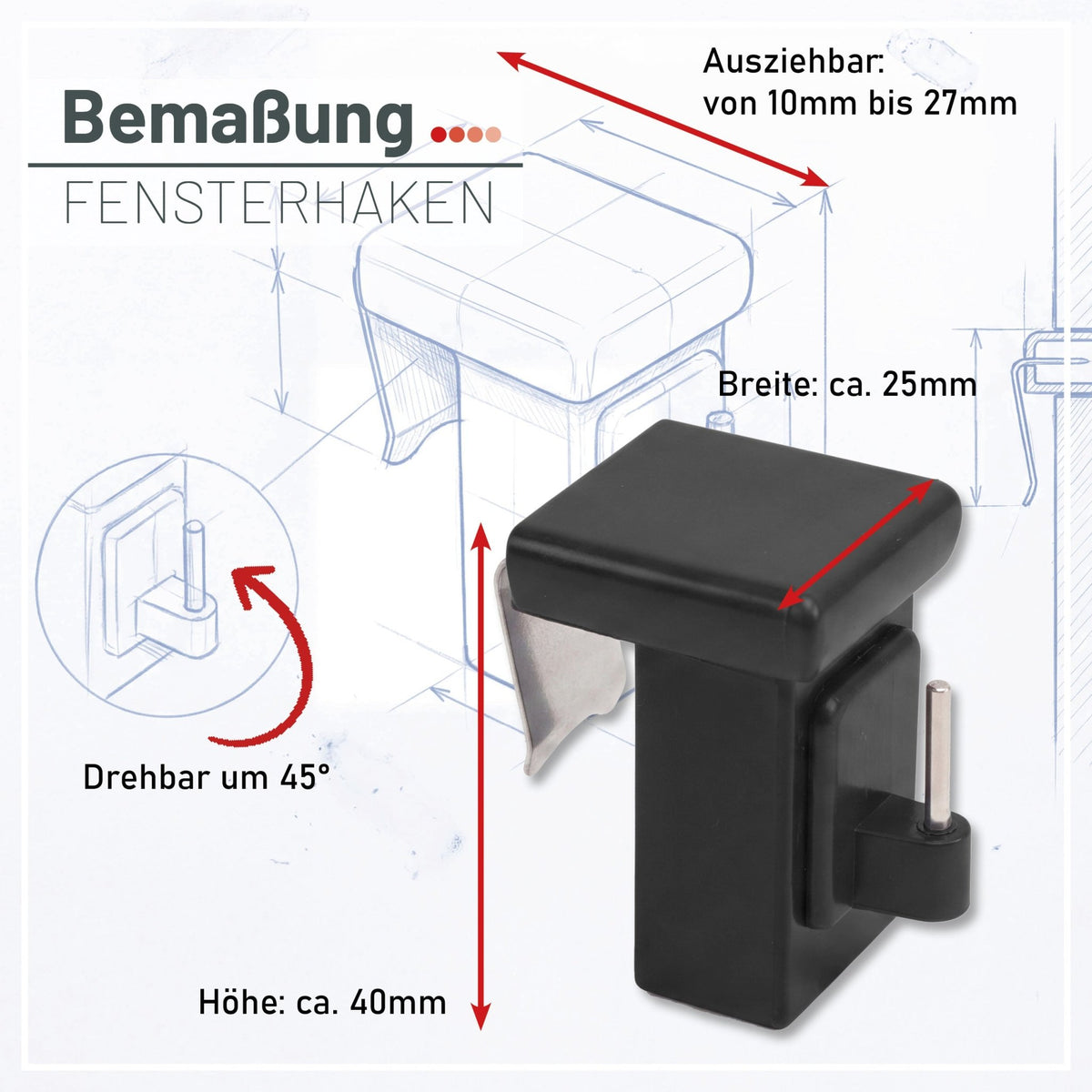 Fensterhaken Schwarz Universal