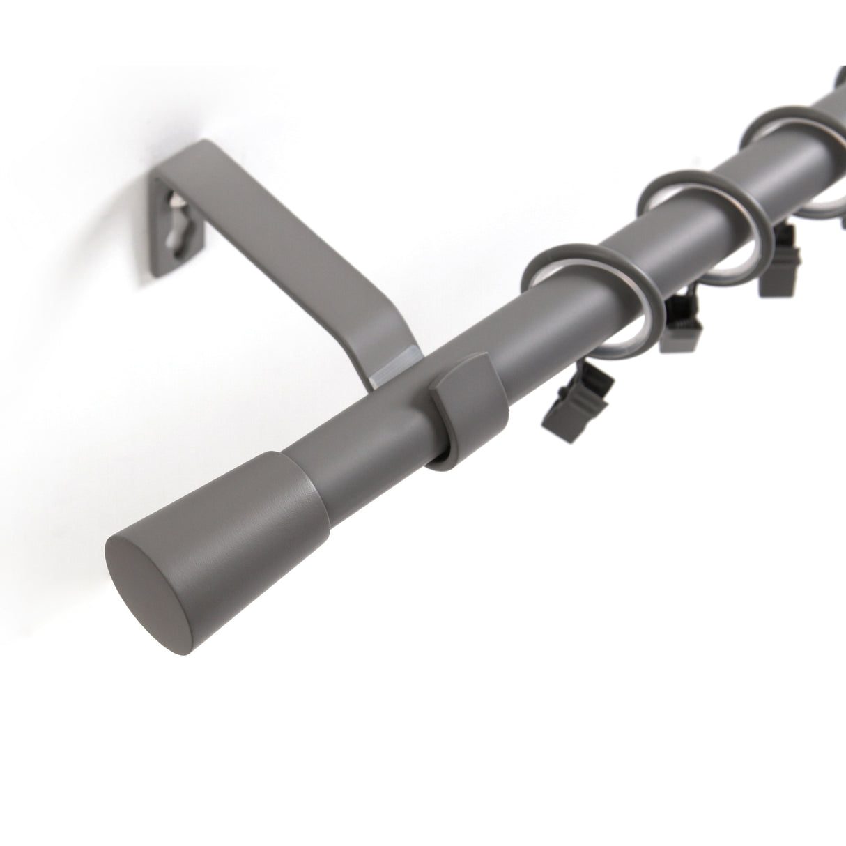 Gardinenstange 19mm 1-läufig Grau mit Kegel Komplett-Set- Serie Liya