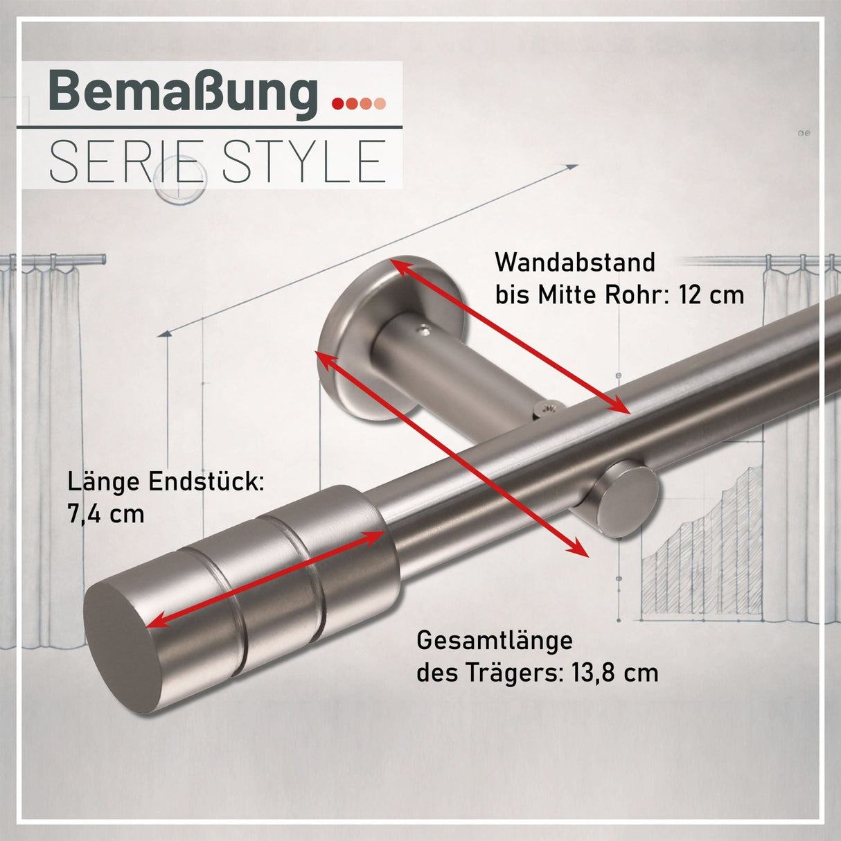 Embout style tringle à rideau aspect inox cylindre 25mm