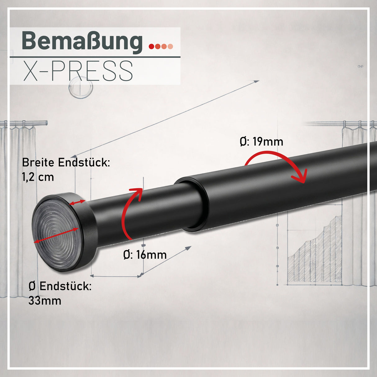 Xpress Spannstange ausdrehbar Schwarz