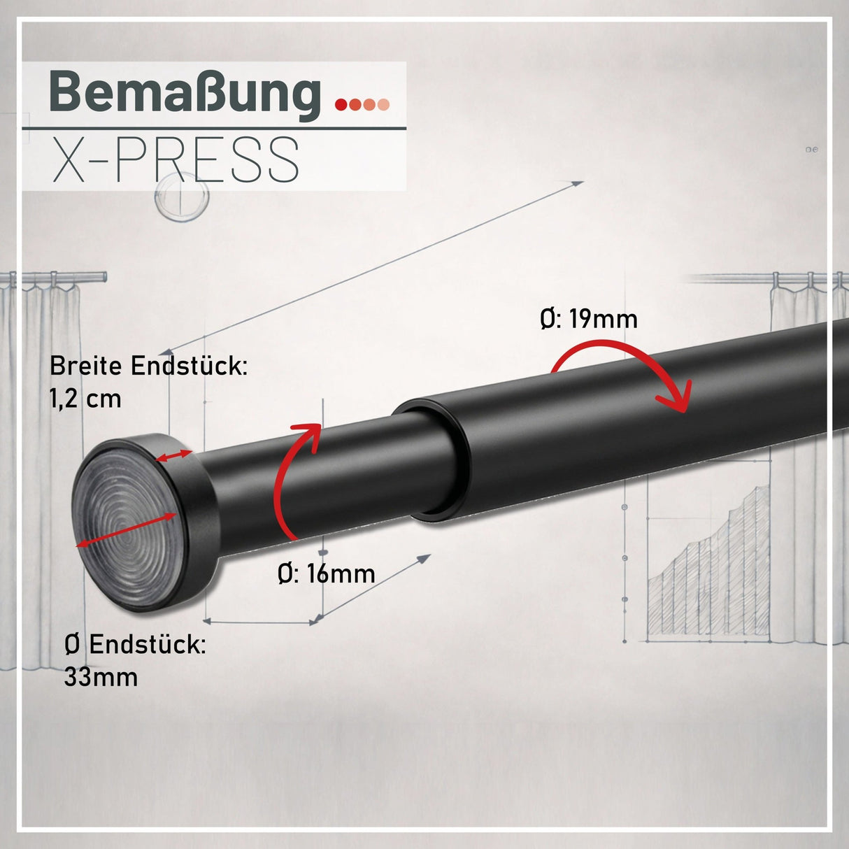 X-press Spannstange ausdrehbar Schwarz