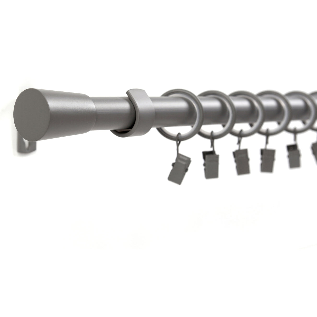 Gardinenstange 19mm 1-läufig Grau mit Kegel Komplett-Set- Serie Liya