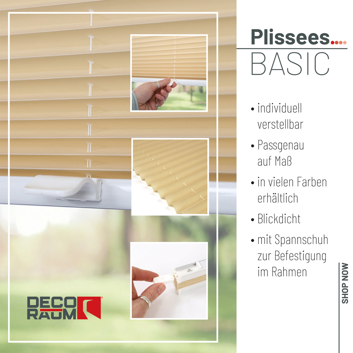 Plissee Blickdicht nach Maß – Basic Sichtschutz für Fenster & Türen
