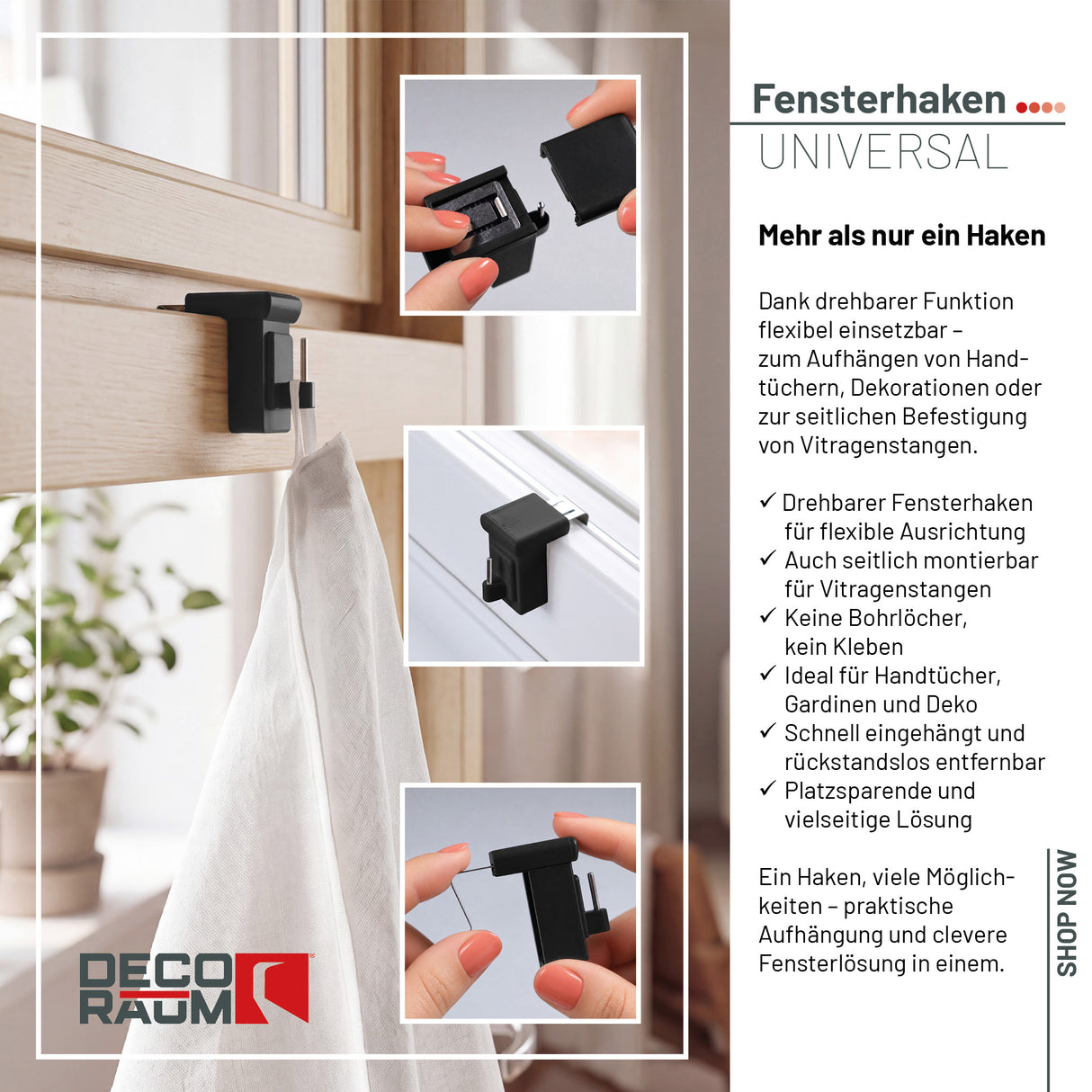 Fensterhaken Schwarz Universal