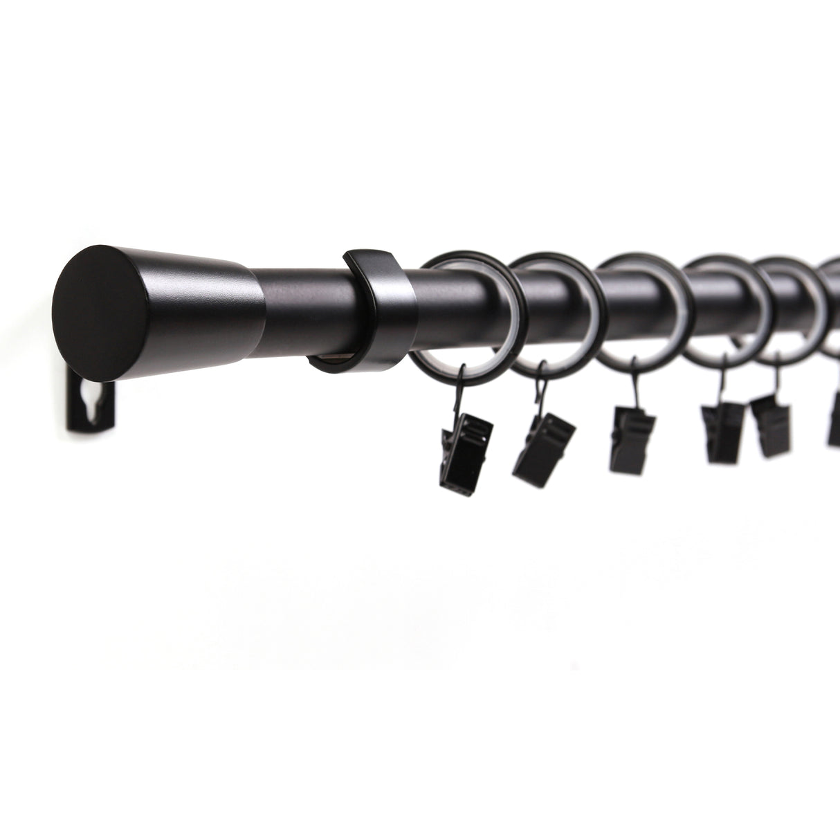 Gardinenstange 19mm 1-läufig Schwarz mit Kegel Komplett-Set- Serie Liya