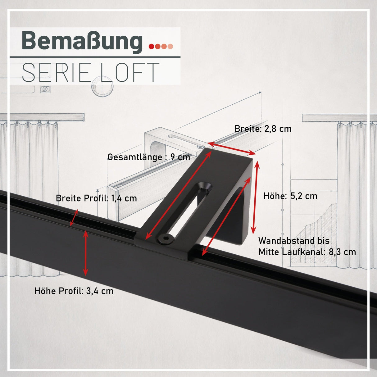 Curtain rail inner track made to measure 1-track black - Loft series