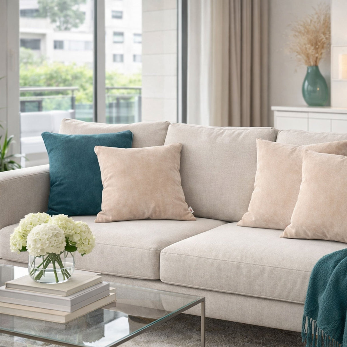 Dekokissen Uni Sand 45x45 cm mit Füllung | OEKO-TEX®