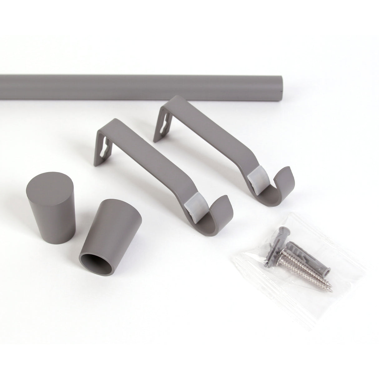 Gardinenstange 19mm 1-läufig Grau mit Kegel Komplett-Set- Serie Liya