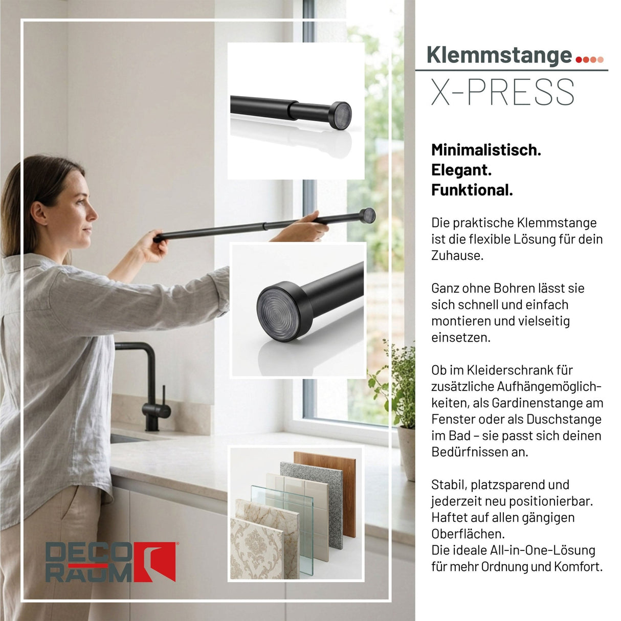 X-press Spannstange ausdrehbar Schwarz