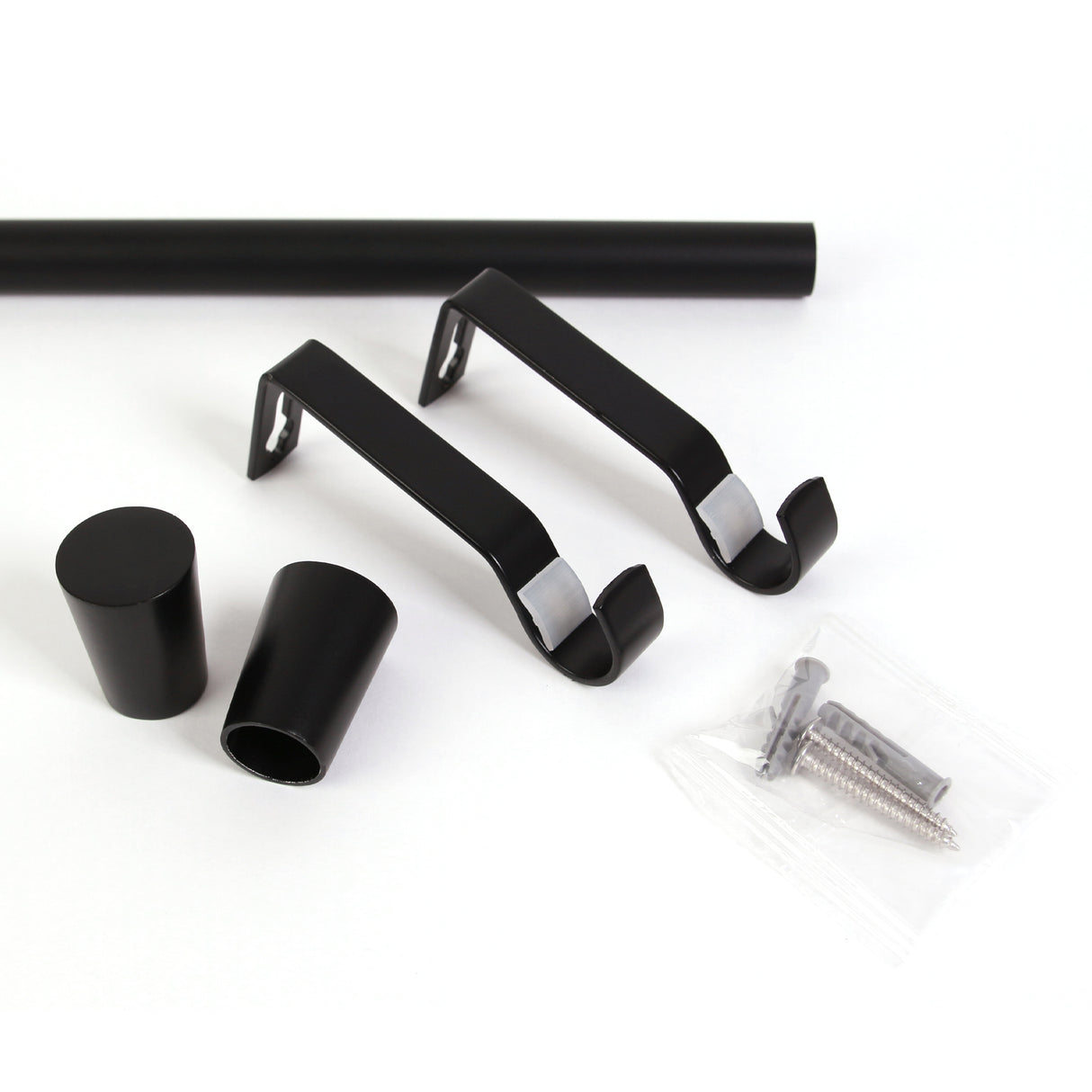 Gardinenstange 19mm 1-läufig Schwarz mit Kegel Komplett-Set- Serie Liya