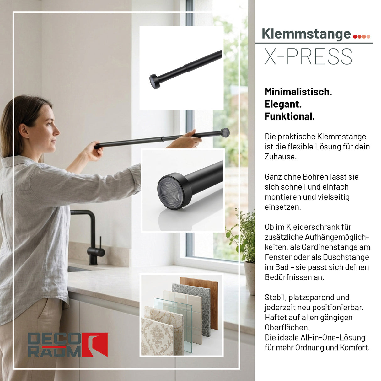 X-press Spannstange ausdrehbar Schwarz