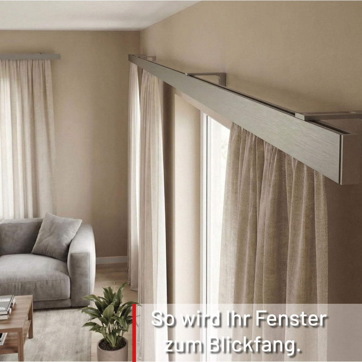 Curtain rail inner track made to measure 1-track stainless steel look - Series Loft