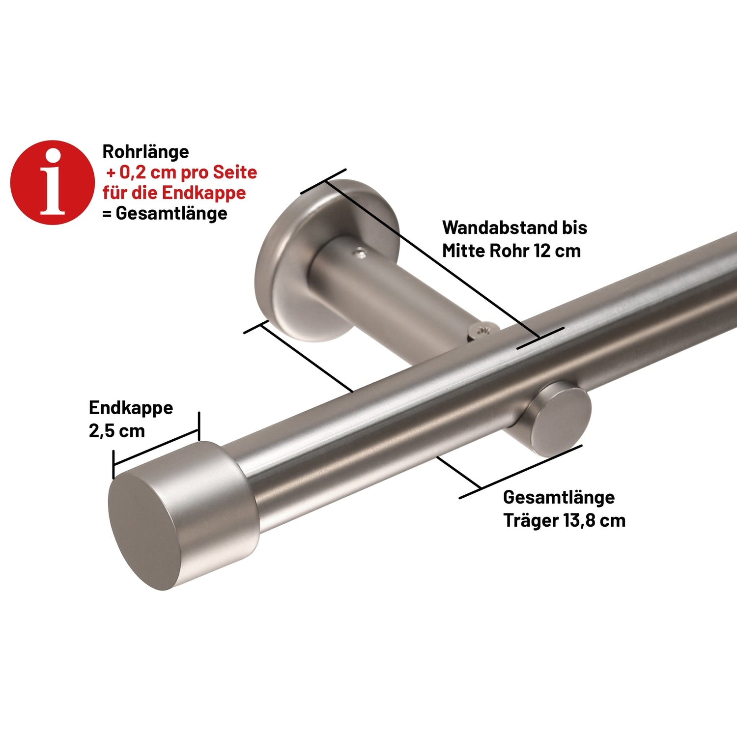 Gardinenstange Style 25mm Edelstahl-optik mit Kappe