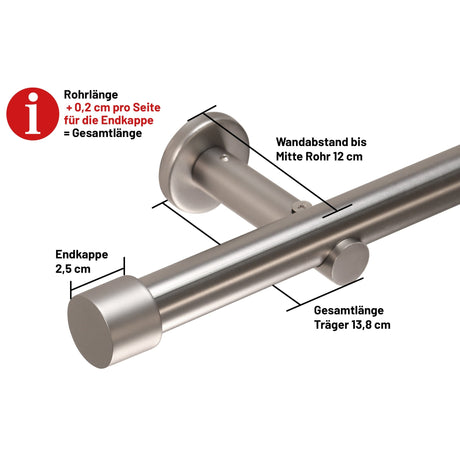 Gardinenstange Style in Edelstahl-optik Endstück Kappe 25mm
