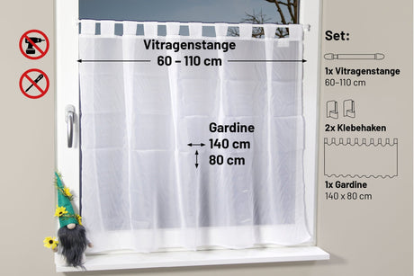 Vitragenstangen Set mit Gardine und Klebehaken