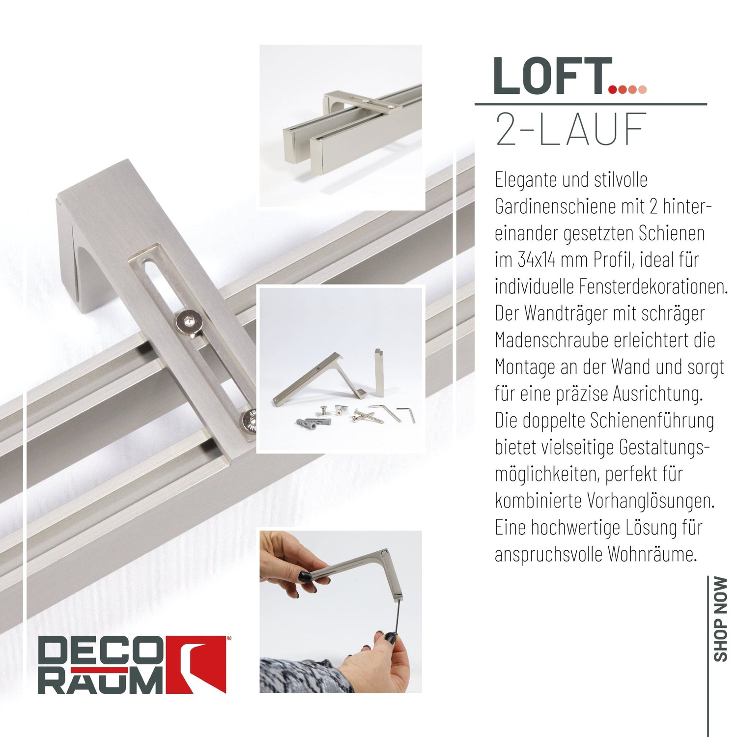 2-lauf Gardinenschiene Innenlauf Loft Edelstahl-optik
