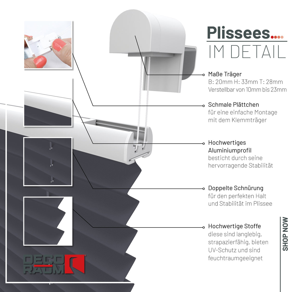 Plissee Basic Klemmfix – Standardgrößen ohne Bohren