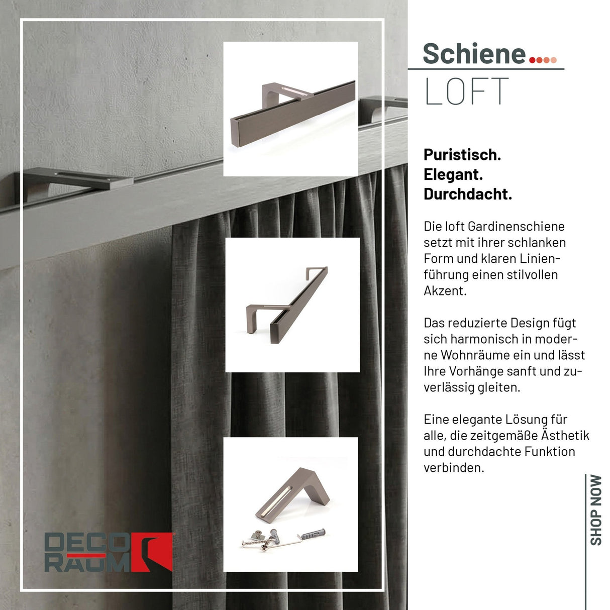 Curtain rail inner track made to measure 1-track stainless steel look - Series Loft