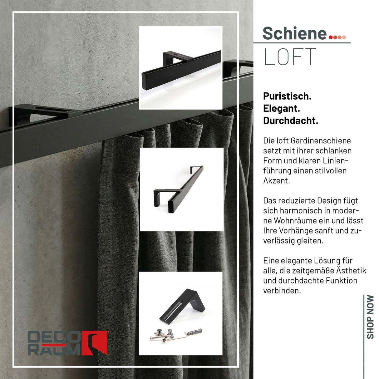 Curtain rail inner track made to measure 1-track black - Loft series