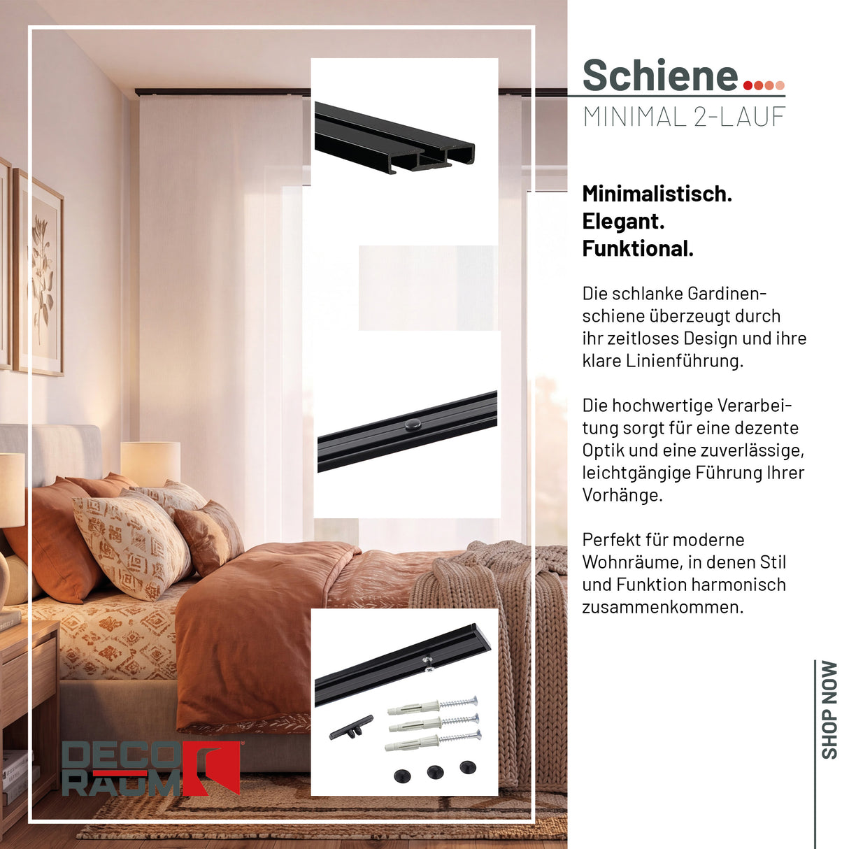 Gardinenschiene Innenlauf auf Maß 2-läufig Schwarz - Serie Minimal