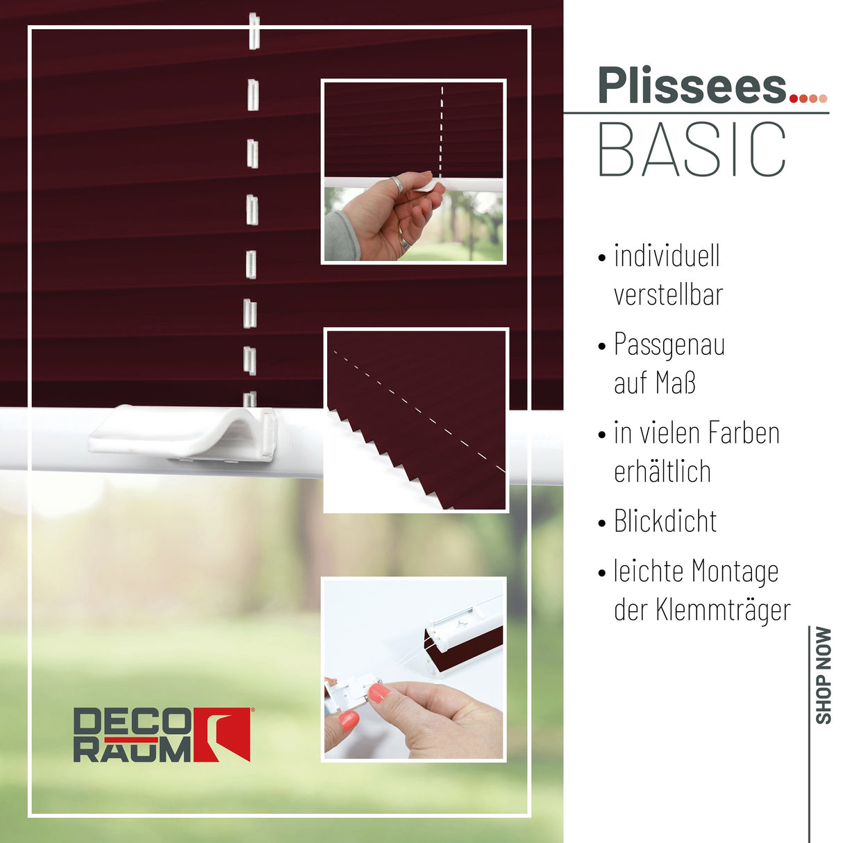 Plissee Basic Klemmfix – Standardgrößen ohne Bohren