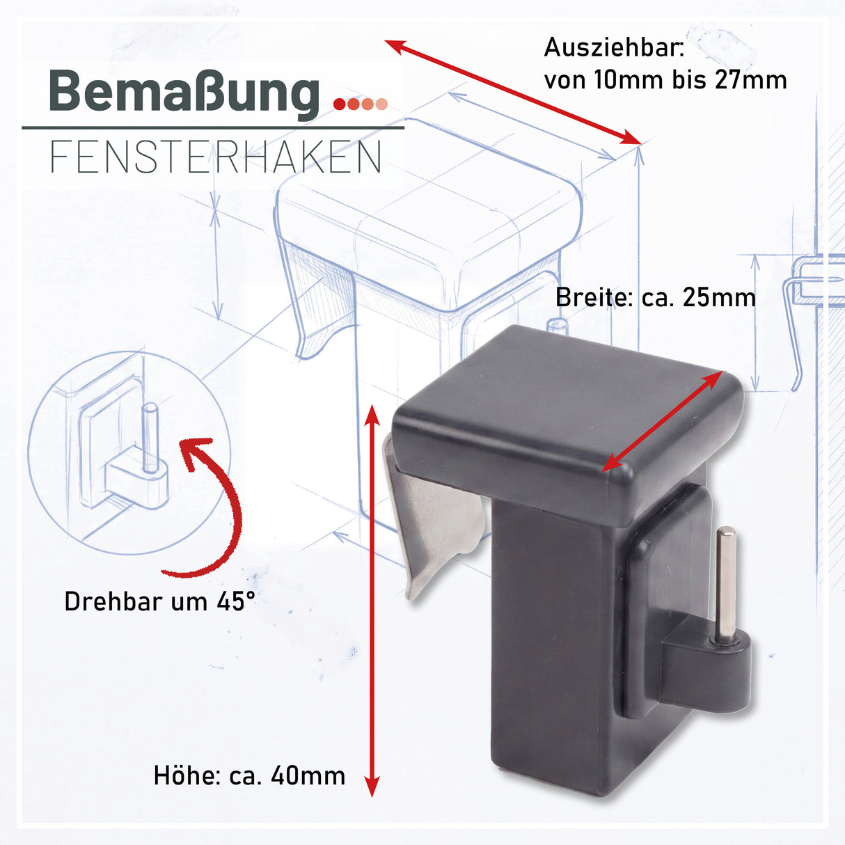 Fensterhaken Anthrazit Universal