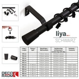 Curtain rod 19mm 1-track black with cone complete set - Liya series