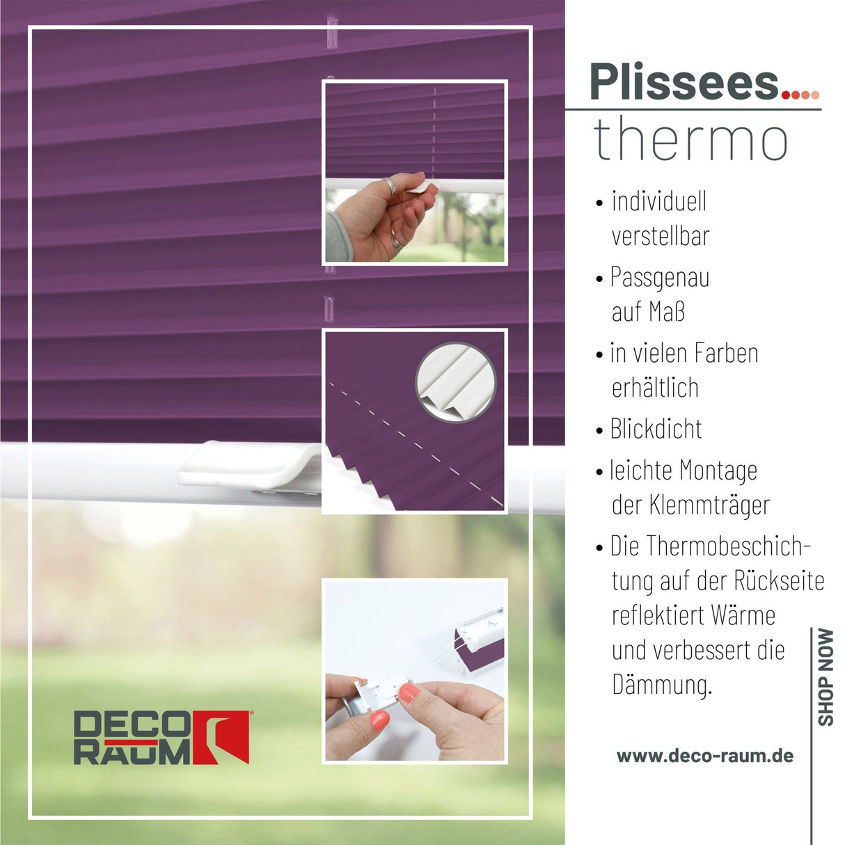 Klemmfix-Plissee Thermo in Standardgrößen – ohne Bohren
