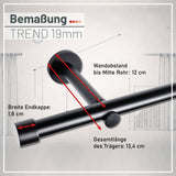Gardinenstange auf Maß 19mm 1-läufig Schwarz-matt mit Kappe - Serie Trend