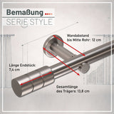 Custom-made curtain rod 25mm 1-track stainless steel look with cylinder - Style series