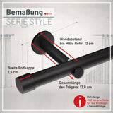 Custom-made curtain rod 25mm 1-track black matt with cap - Style series
